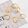 Partihandel-Trendy Bohemia Leaf Crystal Crown Rings Set för Kvinnor Guld Bröllop Ringar Lady Nya Smycken Gåvor