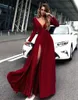 Sexiga Evening Klänningar Deep V Neck Långärmad Sida Split Satin Aftonklänningar Lång Formella Kvinnor Prom Party Gowns Robe de Soiree Abendkleider