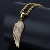 FashionGold Oro bianco ghiacciato CZ Zirconia Amanti Collana con ala d'angelo Catena Hip Hop Piuma Ala Rapper Gioielli Regali fo8673605