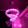 Ny RGB Crystal Chandelier LED Pendant Light Luxury Round Crystal Lamp 3 Ringar Pendente Suspended Light Fixture för Bar Shop Home Decor