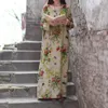 Easehut 2019 New Vintage Women Maxi Floral Dress Plus Size Long Sleeves Pockets O Neck Cotton Linen Loose Robe Dresses Vestidos MX190720