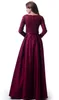 Elegant Long Dark Red Two Pieces Modest Dresses With Long Sleeves Lace Top Satin Skirt With Pockets Wedding Party Dresses