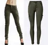 calças de brim verdes mulher estilo militar mediana Mulheres cintura do estiramento Pencil Jeans Moda Double Side Pockets Jeans Exército magro Femme