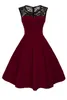 빈티지 여성 드레스 O-Neck Lace Solid Sleeveless 2019 빈티지 우아한 프린트 파티 부르고뉴 드레스 저렴한 FS1872254S