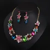 Women Colorful Flowers Bridal Jewelry Sets Wedding Bib Choker Chain Necklace Earrings Cocktail Party Costume Crystal Jewellery2450