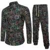 2019 lente herfst nieuwe mannen lange mouw blouse etnische wind gedrukte broek pak jogger pakken voor mannen zweet pak set