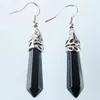 WOJIAER Natural Black Agate GemStone Dangle Earrings Hexagonal Pointed Reiki Chakra Beads For Women Jewelry R3063