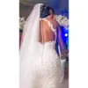 2020 Árabe Aso Ebi Renda Vestidos de casamento frisados ​​Vintage Sheer Neck sereia vestidos de noiva sexy casamento barato vestidos ZJ261