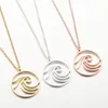Whole 10pclot Big Wave Stainless Steel Pendant Necklace Simple Round Sporty Necklaces Women Girls Men Nautical Memorial Jewel7660068