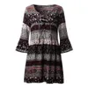 Boho été demi manches robes imprimé fleuri col en v à lacets Mini tenue décontractée femmes bohème Hippie Chic robes