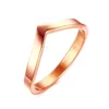 Anillo en forma de V a la moda, anillos para mujer, anillos de boda de acero titanio de color dorado para mujer