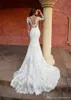 Sheer Long Sleeves Lace Mermaid Wedding Dresses Scoop Neck Tulle Applique Sweep Train Wedding Dress Bridal Gowns robes de mariée Vestidos