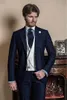 Новые высокого качества Две кнопки темно-синий Groom Tuxedos Нотч Groomsmen Mens Wedding Business Выпускные костюмы (куртка + брюки + жилет + Tie) 616