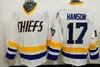 Stitched Brothers Slap Shot Maglia da hockey Charlestown Chiefs 16 Jack 17 Steve 18 Jeff Hanson 7 Francine Dunlop 3 Killer Vintage CCM Movie Maglie blu bianche