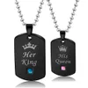 Fashion- Couple Necklace Her King His Queen Crown Couple Square Necklace Ins Titanium Steel Pendant Necklace Valentine's Day Gift