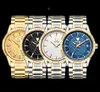 トップブランドTevise Golden Automatic Men Mechanical Watches Torbillon防水ビジネスゴールドリスト345C