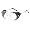 Retro Steampunk Metal Sunglasses PU Leather Decoration Sun Glasses for Women And Men 6 Colors Vintage Designer