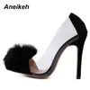 Wyczyść PVC Przezroczyste Pompy Slip-On Cienkie Obcasy Heels Heels Peels Palec Damskie Obuwie Party Nightclub Pompy Czarny Rozmiar 35-40