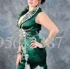 최신 디자인 인기있는 녹색 플러스 크기 인어 이브닝 드레스 긴 환상 슬리브 크리스탈 실크 모방 레이스 미인 가운 사용자 정의 크기 257