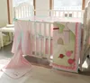 프로 모션 침대 범퍼 세트 9pcs 아기 침구 세트 여자 유아용 유아용 패딩 설정 유아 수 놓은 조류 나무 야생화 성
