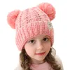 Fashion Parent-child Caps Cute Infant Baby Pompon Winter Hat Double Fur Ball Hat Mother Kids Warm Knitted Hat Newborn Beanie Cap 1-9 Years
