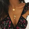 Flor rosa colar de pingente de cruz Maria cadeia multilaye ajustável jóias banhado a ouro para mulheres e meninas yd0180