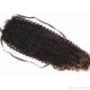 Afroamerikanischer Pferdeschwanz, Band, verworrenes, lockiges Kordelzugband aus reinem Haar, elastisches Band mit 3 Kämmen, einfache Pferdeschwanzfrisur, schwarzes Mädchen, 160 g