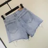 Women's Shorts 2021 Summer Heavy Rhinestone Fringed Hole Denim Female High Waist Cowboy Tassels Wide Leg