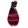 Two Tone Burgundy Human Hair Bundles Virgin Peruvian Malaysian Straight Ombre Weaves With Lace Closure 1B 99j Wine Red Colored Extensions