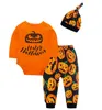 Halloween babykleding brief gedrukt baby jongen rompertjes broek hoed 3 stks sets lange mouw pompoen peuter meisje kleding 4 ontwerpen DW4498