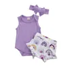 Mooie zomer peuter babymeisje katoenen kleding set mouwloze vaste katoenen bodysuit top print tutu shorts broek outfit 3pcs set3368280