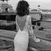 Nowy Czeski Plaża Czarowna Syrenka Suknie Ślubne Aplikacja Lace Illusion Długie Rękawy Sexy Backless Plus Boho Nowożeńskie suknie ślubne