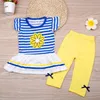 Summer Girls Clothing Sets Baby Odzież dziecięca Kostium Dla Dzieci Bez Rękawów Paski T-Shirt + Spodnie Roupas Infantil Meninas