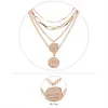 Wholesale-fashion luxury designer multi layer metal chain geometric square circle coin pendant choker statement necklace for woman