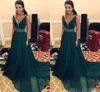 Dark Green Prom Dresses Chiffon Beaded Waist V Neck Sweep Train Ruched Pleats Custom Made Evening Party Gowns Formal Ocn Wear 403