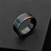 Rainbow Gold Side Brush Ring band finger Black Stainless Steel Wedding Rings Jewelry for Women Men Will and Sandy DropShip