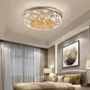 Lumière LED Moderne Lustres De Plafond En Cristal Lumières Luminaire Rond Américain Surfae Monté Lampe Suspendue Maison Éclairage Intérieur Télécommande 3 Couleurs Blanches Dimmable