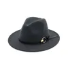 Fashion-Blend Fedora Panama Hat Mode Kvinnor Lady Wool Wide Brim Casual Outdoor Jazz Cap med läderjärn