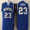 23 Derrick Rose Basketball Jersey Men's Derrick Rose Memphis Tigers College Jerseys Stitched Rose Blue University Shirt