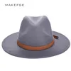 Moda-Güneş Şapka Kadın Erkek Fedora Şapka Klasik Geniş Ağız Keçe Floppy Cloche Cap Chapeau İmitasyon Yün Kapağı