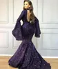 Dubai Arabic High Neck Sequins Mermaid Evening Dresses Long Sleeves Backless Floor Length Formal Dress Evening Wear Party Gowns robe