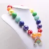 Girls chunky beaded necklace with rhinestone rainbow pendants colorful bubblegum beads necklace for children kids gift