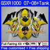 키트 + 탱크 SUZUKI GSX R1000 용 GSXR-1000 GSXR 1000 2007 2008 301HM.59 GSX-R1000 그린 블랙 핫 07 08 바디 K7 GSXR1000 07 08 페어링 7 개 용품