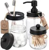 Mason Jar Lids Set(4pcs) - Jar Not Included -Black Soap Dispenser Toothbrush Holder Apothecary Storage Jars Lids Bathroom Accessories IIA155