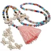 Trader de malhas transversais Trader Turquesa Colar de Cristal Colar de cor Tassel Handmade Frisado