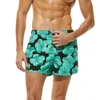 Mężczyźni Oddychający Pływanie Spodnie Swimwear Spodenki Szczupłe Noszenie Kwiat Drukuj Zielony Spodenki Plażowe Rozmiar S-XL
