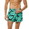 Atmungsaktive Badehose für Herren, Badeshorts, schlanke Badehose, Blumenmuster, grüne Strandshorts, Größe S-XL