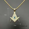 Hip Hop Gold Stainless Steel Freemason Masonic Pendant Blue Evil Eye Crystals Mason Masonry Necklace Pendant Jewelry For Men Women Couples