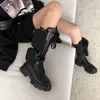 Hot Sale-Fashion Desinger Luxe Womens Schoenen Grils Schoen Monolith Mini Bag Knie Hoge Boot Gear Chunky Hak Boot gratis schip