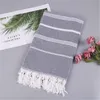 Striped Cotton Turkish Sports Bath Towel Travel Gym Camping Bath Sauna Beach Towel with Tassels Absorbent Easy Care Towels